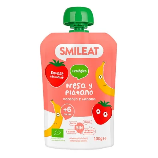 Ökologische Ernährung | Smileat Beutel mit Erdbeere und Banane Ökologisch
